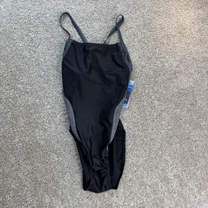 Speedo Swimsuit Womens 10 Black One Piece Pro LT Crossback Athletic Training